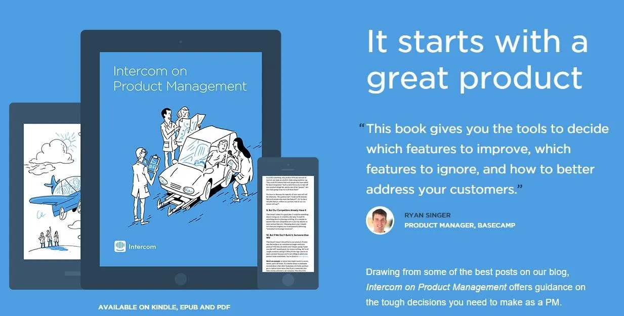 The original Intercom on Product Management book illustration: “It starts with a great product.”